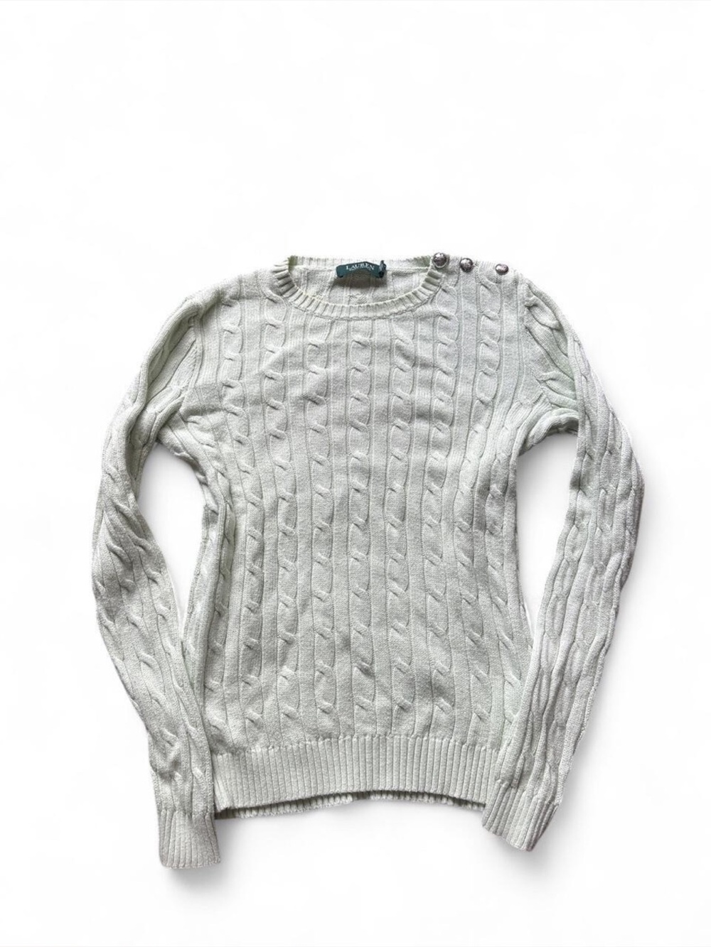 Ralph Lauren cable knit sweater in light green #preppy #cableknit